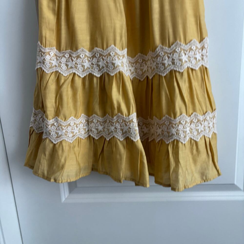 Pink Lily Savor This Feeling S Babydoll Mustard Lace Mini Dress Prairie Tiered - Picture 4 of 13
